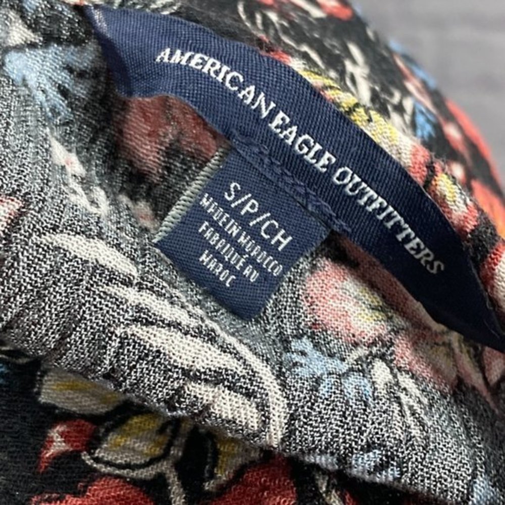 American Eagle S Black Floral Long Bell Sleeve‎ Flirty Mini Festival Boho Dress - Picture 5 of 6